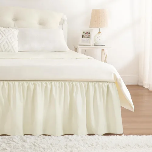 Vista 15 de Falda de cama RIMELA tamaño Queen color verde bebé con caída de 15 pulgadas, falda elástica envolvente, volante que protege contra el polvo