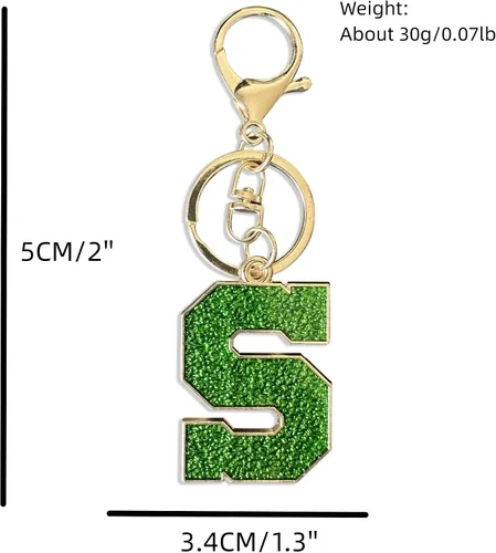 Vista 2 de Metal Letter A-Z Keychain for Women Men Purse Handbags Metal Green Alphabet Initial Letter Car Key Ring Novelty Key Chain