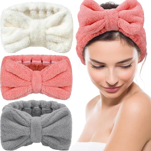 Vista 21 de Hicarer Diadema de toalla de 3 piezas para mujer, para maquillaje, spa, para lavarse la cara y la ducha (beige)