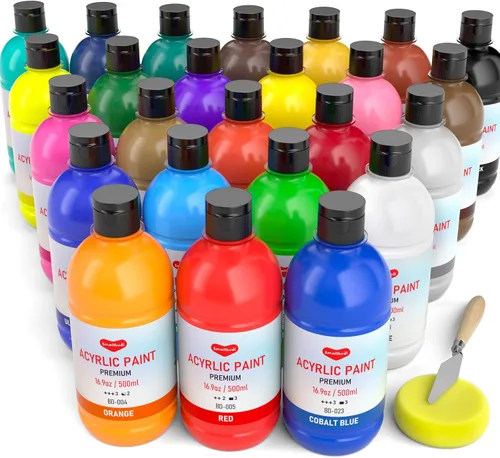 Vista 14 de Smallbudi - Juego de pintura acrílica a granel, 12 colores de 16.9 onzas (16.9 fl oz), kit de pintura acrílica no tóxica grande para pintar fiestas