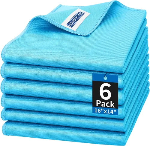 Vista 26 de Paño de limpieza de microfibra – Paquete de 6 paños de limpieza de lentes, trapos de limpieza de ventanas de 16 x 14 pulgadas, paños de pulido sin