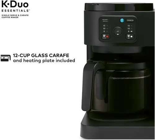 Vista 5 de K-Duo Essentials Coffee Maker for Hot and Iced Drinks, Single Serve KCup Pod Brewer and 12 Cup Carafe Drip Coffee Pot, 72 oz Water Reservoir,Pause &
