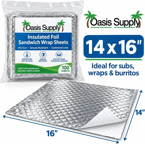 Vista 7 de Oasis Supply, Hojas aisladas precortadas para sándwich - Resistente a la grasa, para alimentos calientes, 100 unidades, 10 3/4 x 14 pulgadas