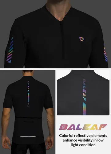 Vista 5 de BALEAF Camiseta de ciclismo para hombre, manga corta, media cremallera, para ciclismo de montaña, 4 bolsillos traseros UPF