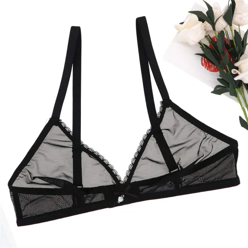 Vista 4 de Sujetador de malla transparente sin forro para mujer, ropa interior inalámbrica sexy