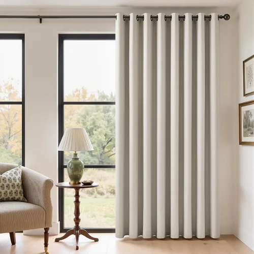Vista 40 de Cortinas de 100 pulgadas extra anchas 100% opacas marfil con ojales, lino Natural