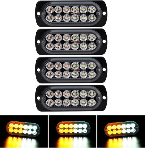 Vista 12 de SEISSO Paquete de 4 luces estroboscópicas ámbar de 12 LED para vehículos y camiones, kit de luces estroboscópicas de emergencia, 12V -24V, luces
