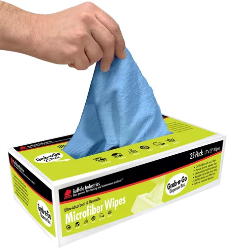 Vista 6 de Buffalo 65102 - Paños de limpieza económicos de microfibra, caja de toallitas dispensadora, azul, 12 x 12 pulgadas, paquete de 25