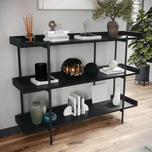 Vista 4 de Martha Stewart Emmett - Estantería de 3 estantes con marco de metal vertical, unidad de almacenamiento para oficina en casa, 35 pulgadas de alto
