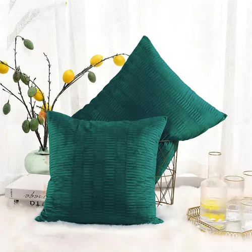 Vista 26 de Juego de 2 fundas de almohada decorativas de terciopelo a rayas plisadas de 14 x 26 pulgadas, funda de cojín rectangular suave y elegante para sofá