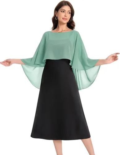 Vista 2 de Baoqiya Women's Shawls and Wraps for Evening Dresses Chiffon Cape verde ( Bean Green )