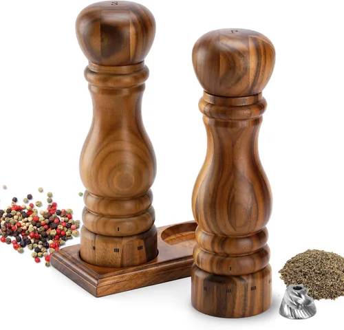 Vista 9 de Juego de molinillo de sal y pimienta de madera, molinillo manual de sal y pimienta con núcleo de cerámica/acero inoxidable, molinillo de sal