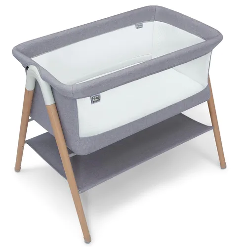 Vista 9 de Delta Children Simmons Kids Koi by The Bed Moisés con malla transpirable y patas de madera de haya natural, gris paloma