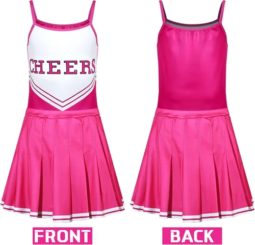 Vista 5 de Conjunto de 6 piezas de disfraz de animadora para niñas, disfraz de animadora para Halloween, cumpleaños, color rosa