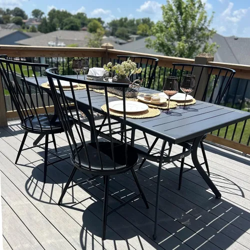 Vista 10 de PURPLE LEAF Mesa de comedor al aire libre de 121" X 37" con tablero de listones Mesa grande de aluminio rectangular para patio, mesa de comedor