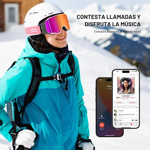 Vista 5 de Multifunctional Smart Wireless Ski Goggles with Walkie-Talkie, Anti-Fog Zeiss Lens, Music & Call Function Cilíndrico.