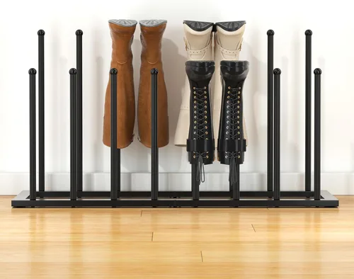 Vista 7 de Urban Deco Zapatero de pie independiente, organizador de botas para botas altas, estante de metal negro para botas de 4 pares, organizador