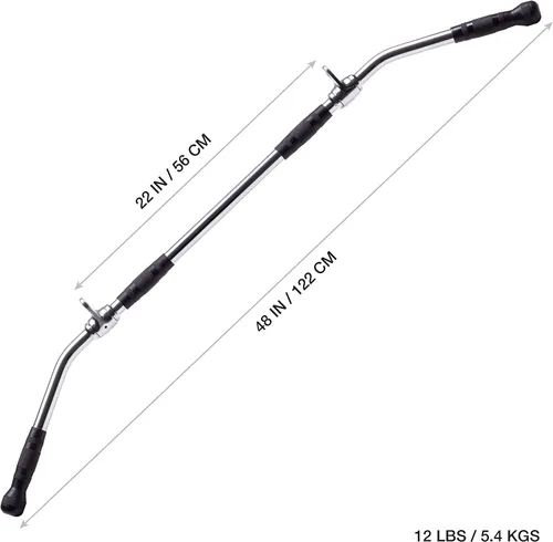Vista 2 de AmStaff - Barra de tracción recta Ez Curl Lat de 48 pulgadas con doble gancho giratorio para máquinas de cable de doble polea, accesorio funcional