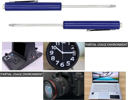 Vista 7 de Mini Destornillador de Bolsillo Azul Destornillador Portátil Ranurado con Puntas Ranuradas Magnéticas Fuertes 2 Piezas