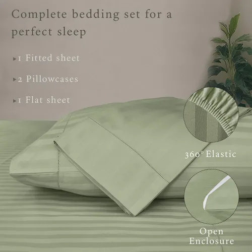 Vista 3 de Threadmill Juego de ropa de cama de algodón de lujo de 500 hilos tamaño matrimonial, 4 piezas, sábanas transpirables color verde salvia con bolsillo