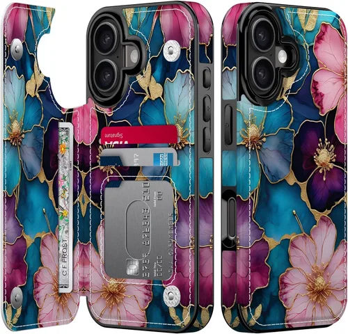 Vista 205 de FUNMIKO Funda tipo cartera para iPhone 15 con tarjetero + clip para efectivo, bloqueo RFID, protección contra caídas de grado militar y obras