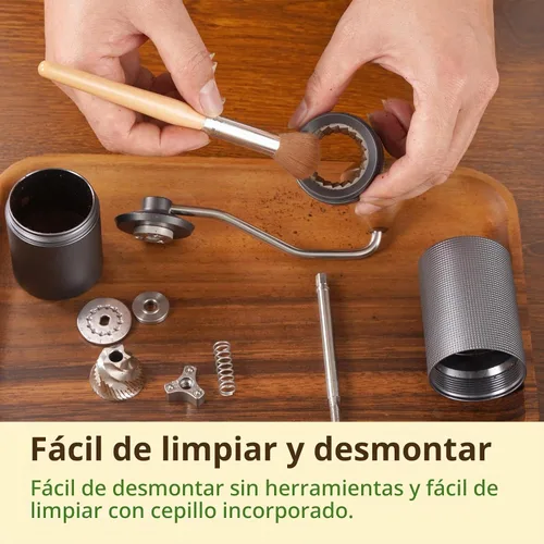 Vista 3 de Popsweet C38 Molinillo de Café Manual con Fresas Exteriores Cónicas de Acero Inoxidable Desmontables, Muele 400 libras de Granos de Café, 36 Ajustes