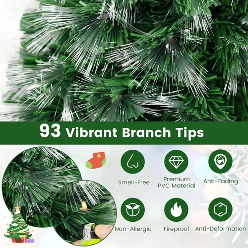 Vista 5 de BECOMFORT Árbol de Navidad de fibra óptica preiluminado de 3 pies, árbol de Navidad artificial con luces multicolor de brillo lento, estrella