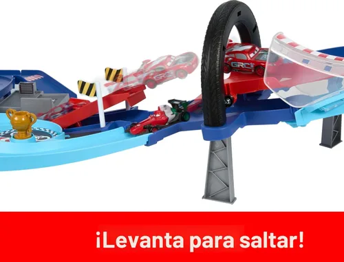 Vista 3 de Mattel Disney y Pixar Cars Set de Juego con 2 Vehículos de Juguete, Lightning McQueen y Francesco Bernoulli, Pista de Carreras GRC con Salto