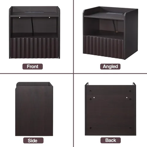 Vista 8 de BuildHom Moderna mesita de noche flotante acanalada montada en la pared, juego de 2 mesitas de noche con cajón de almacenamiento y estante