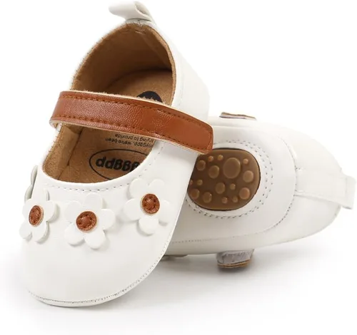 Vista 5 de Myleleya Zapatos planos Mary Jane para bebés y niñas con lazo y flores, vestido de princesa, para boda, zapatos de ballet antideslizantes para niños
