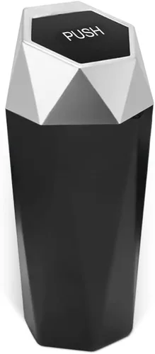 Vista 9 de Cubo de basura para automóvil con tapa, mini cubo de basura portátil para automóvil, pequeño diseño de diamante a prueba de fugas, contenedores