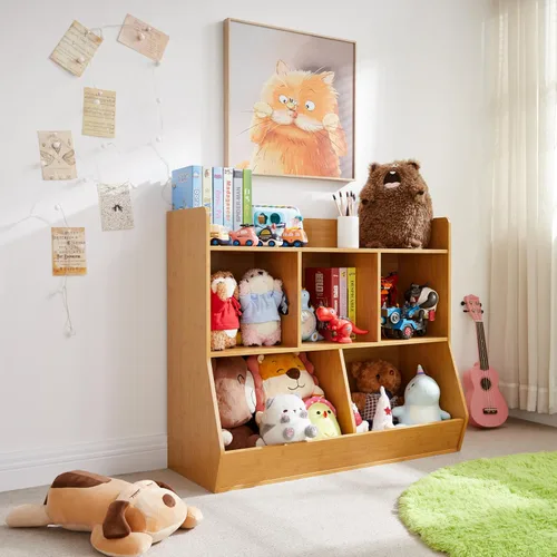 Vista 2 de Kovhzcu Organizador de almacenamiento de juguetes con estantería, estante de juguetes para niños de 5 compartimientos, armario de almacenamiento