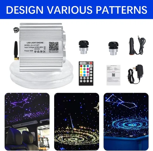 Vista 8 de Firework Kit de luces de fibra óptica parpadeantes de doble cabezal de 16 W, Bluetooth RGBW LED Starlight Headliner Kit para techo de coche, hogar