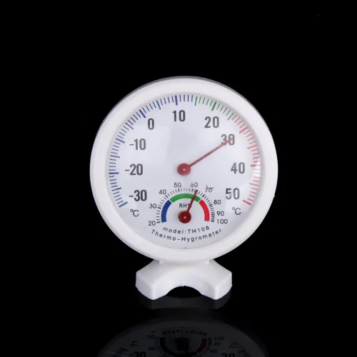 Vista 8 de Oumefar Termómetro higrotermógrafo plástico TH108 Medidor de humedad de temperatura analógica Forma Dial Temperatura higrómetro Display Instrumento