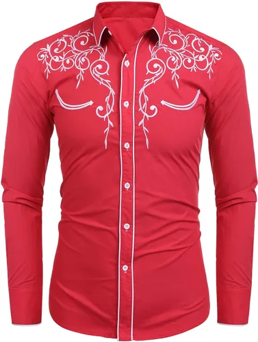 Vista 7 de Coofandy Camisa de hombre de manga larga ajustada con bordado casual de botón