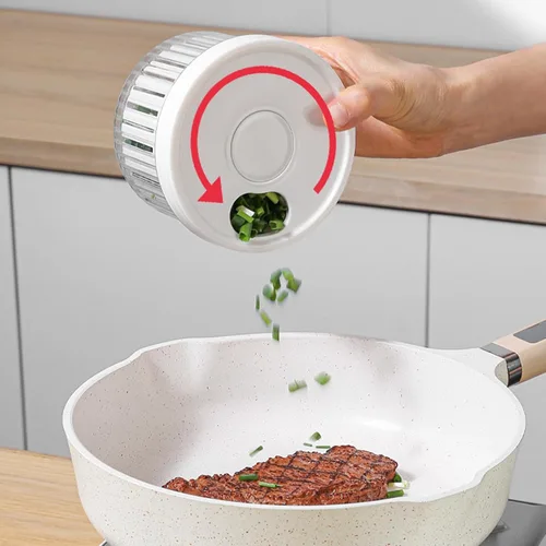 Vista 4 de Caja de almacenamiento de cebolleta de plástico multifuncional, forma redonda de contenedor de verduras de frutas, amplia aplicación para cocina