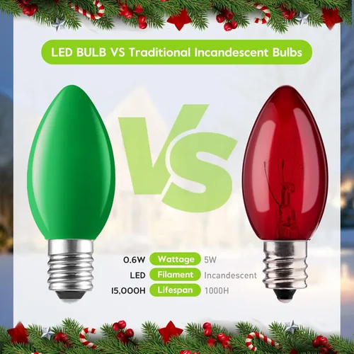 Vista 2 de Minetom Bombilla de Navidad de repuesto LED multicolor, bombillas de vacaciones regulables, base de candelabro para luces de Navidad C7/E12