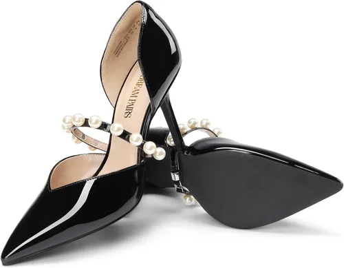 Vista 4 de DREAM PAIRS Zapatos de tacón alto con punta cerrada para mujer, con tiras de perla, elegante, D'Orsay, vestido de boda, fiesta, zapatos de tacón