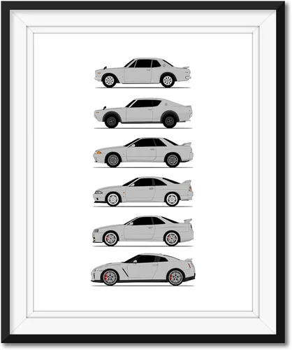 Vista 2 de Custom Car Posters Handmade Poster compatible with Nissan Skyline GT-R and Print of Nissan Skyline GTR (KPGC10, KPGC110, R32, R33, R34, R35)