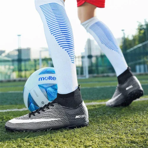Vista 7 de Botas de fútbol para hombre, ligeras, transpirables, firmes, para exteriores, interiores, escuela, juego, entrenamiento
