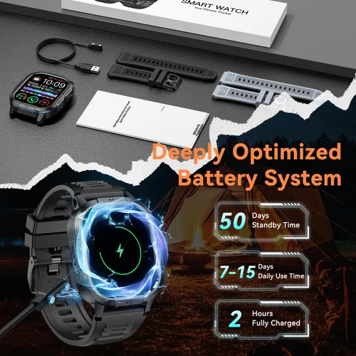 Vista 7 de Reloj inteligente para hombre, rastreador de ejercicios: marca/respuesta de llamadas, relojes inteligentes militares para hombres, relojes digitales