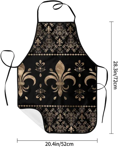 Vista 6 de Delantales negros y dorados de flor de lis, delantales impermeables para chef, delantales para mujeres, hombres, cocina, cocina, hornear