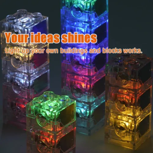 Vista 5 de Pamvava Paquete de accesorios de kits de ladrillos iluminados, 14 piezas de bloques de construcción LED transparentes clásicos de 2 x 2, compatibles