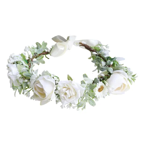Vista 15 de Corona floral para mujer, diadema floral para el cabello, corona de flores, halo bohemio, fiesta, baile de graduación, fotos