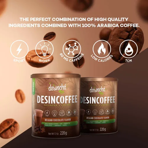 Vista 4 de Desincha Desin - Café instantáneo Keto sabor moca chocolate; café 100% arábica, té verde, yerba mate, canela y cacao; bajo en calorías, colágeno