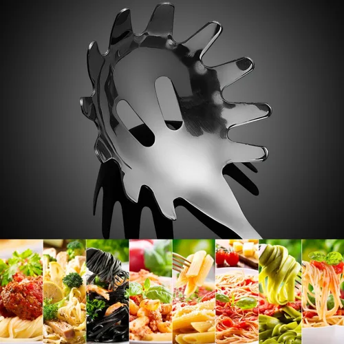 Vista 7 de Cabilock Servidor de cuchara de espagueti de acero inoxidable con mango cómodo, práctica cuchara de servir de fideos para albóndigas de pasta y más