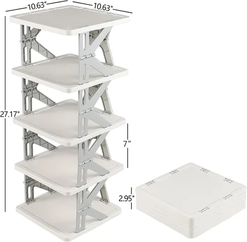 Vista 3 de Organizador de almacenamiento de zapatos estrecho vertical de 5 niveles para ahorrar espacio, zapatero plegable pequeño de plástico gris