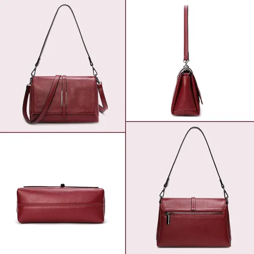 Vista 4 de SHESTORY Bolsos de hombro de cuero genuino para mujer, bolsos cruzados clásicos para mujer