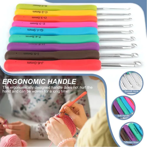 Vista 5 de Katech - Kit de ganchos de ganchillo con estuche, juego de 85 piezas de ganchillo, ganchos ergonómicos para tejer, agujas de tejer, kits de hilo