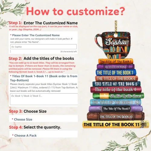 Vista 2 de HYTURTLE Adorno Personalizado de Pila de Libros – Nombre Personalizado y Títulos de Libros Favoritos – Acrílico para Lectores, Miembros de Clubes